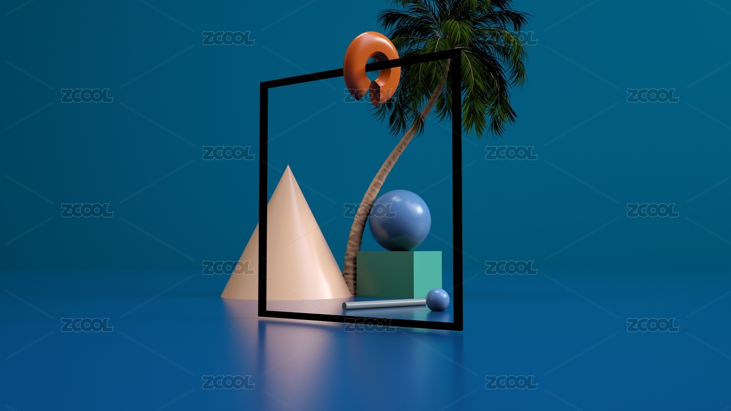 三维渲染的简约简洁极简风格几何体场景海报