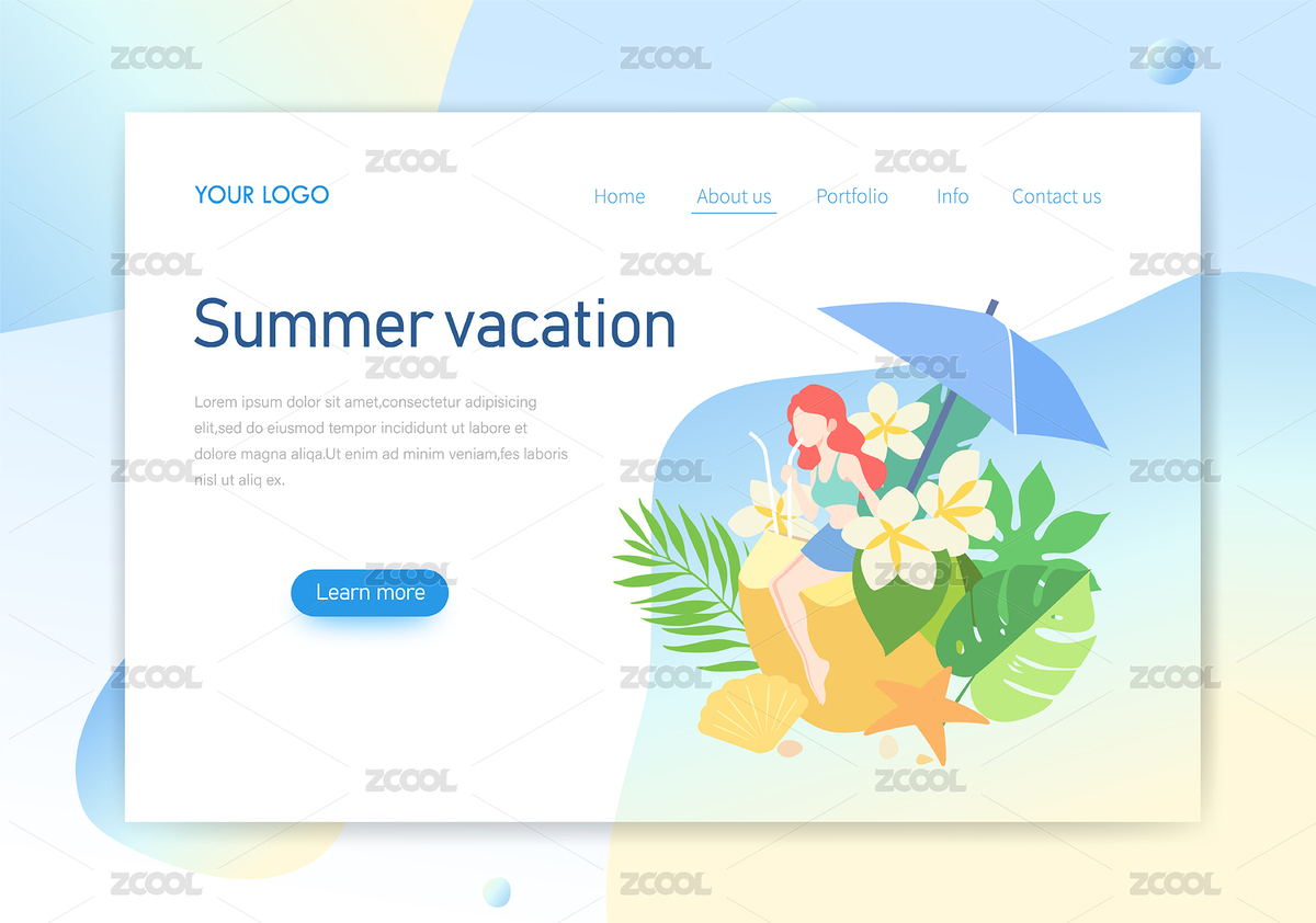 夏日假期網(wǎng)頁插畫設(shè)計模板（主預(yù)覽-7115178） - 未分類 - 站酷設(shè)計師寧檬唐原創(chuàng)素材 - 站酷ZCOOL