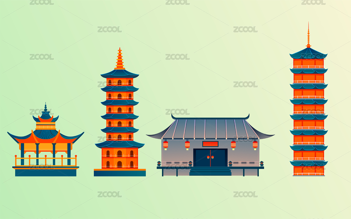 城市建筑中古風旅游景點插畫假期出行背景（主預覽-8833666） - 未分類 - 站酷設計師熊伍_原創(chuàng)素材 - 站酷ZCOOL