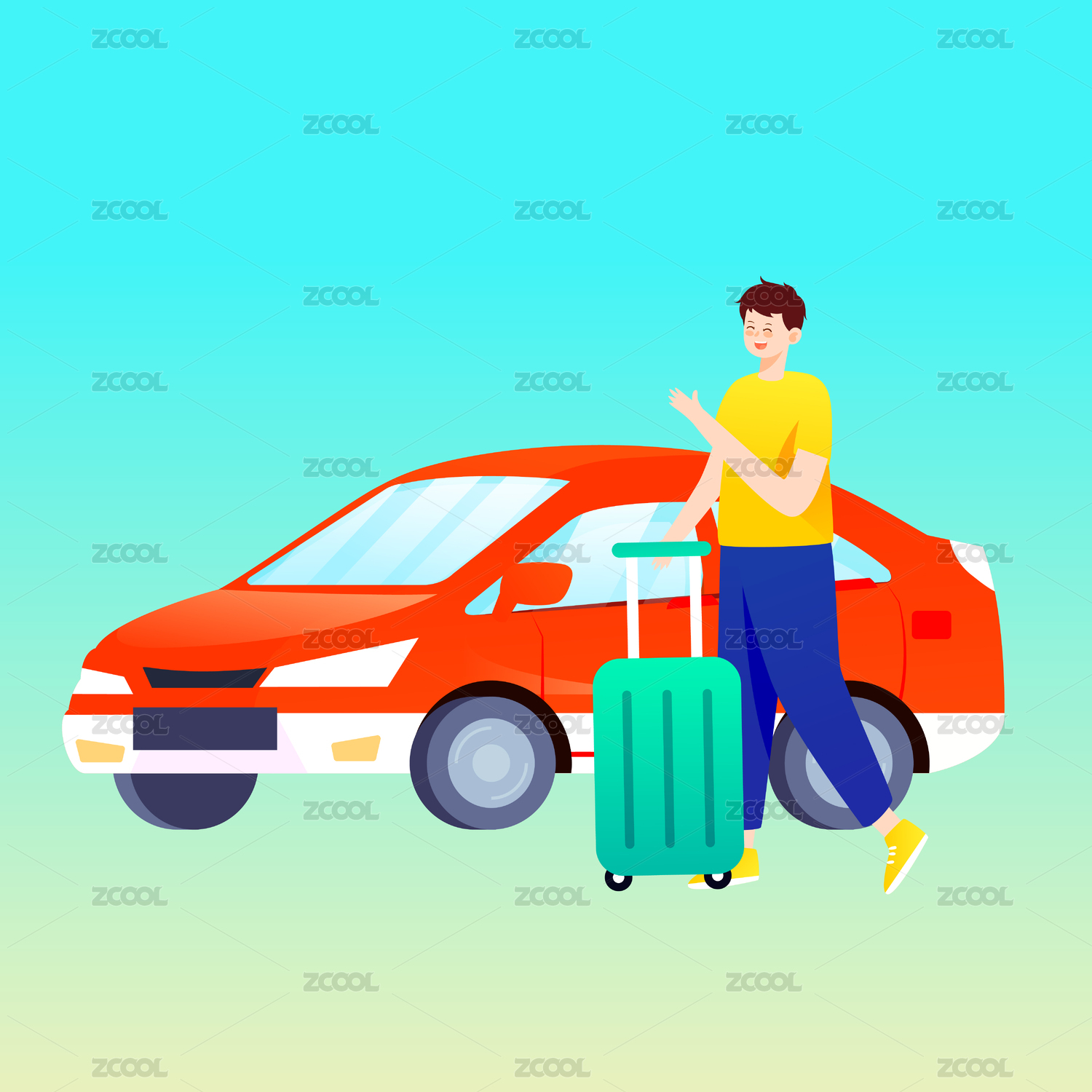 夏天人物毕业旅行夏至节气旅游户外出行插画