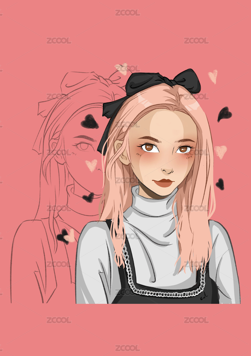 美丽的女性人物动漫插画