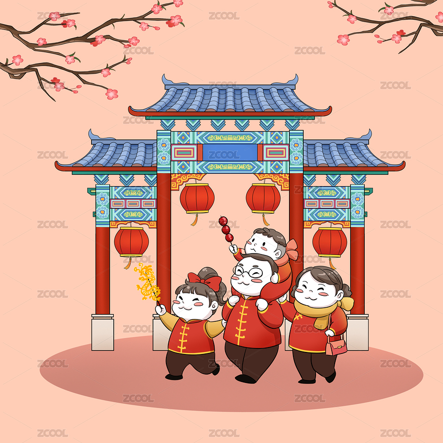 年俗通用版-逛廟會（主預(yù)覽-7509276） - 未分類 - 站酷設(shè)計(jì)師微曦插畫原創(chuàng)素材 - 站酷ZCOOL