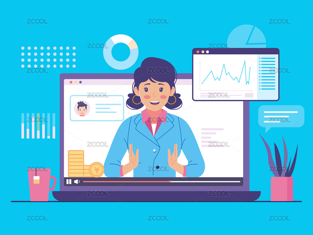 女青年在笔记本电脑里面播报新闻（主预览-8344833） - 未分类 - 站酷设计师扁豆君Dream原创素材 - 站酷ZCOOL