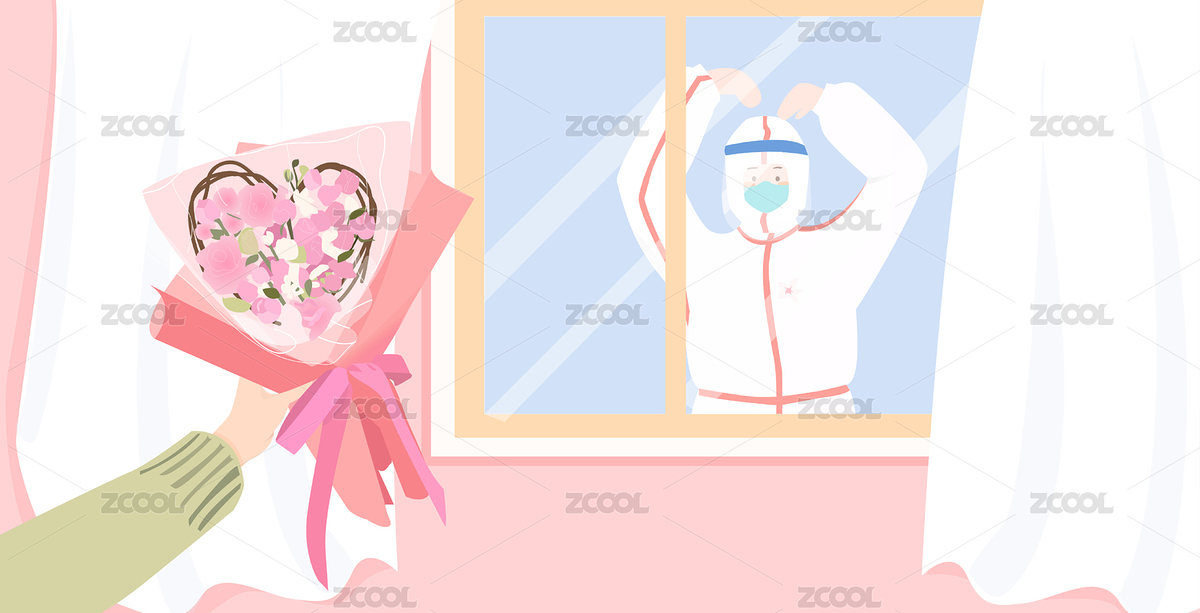 隔著窗戶獻(xiàn)花給穿著防護(hù)服的醫(yī)生（主預(yù)覽-5979983） - 未分類 - 站酷設(shè)計(jì)師小李子的藍(lán)天原創(chuàng)素材 - 站酷ZCOOL