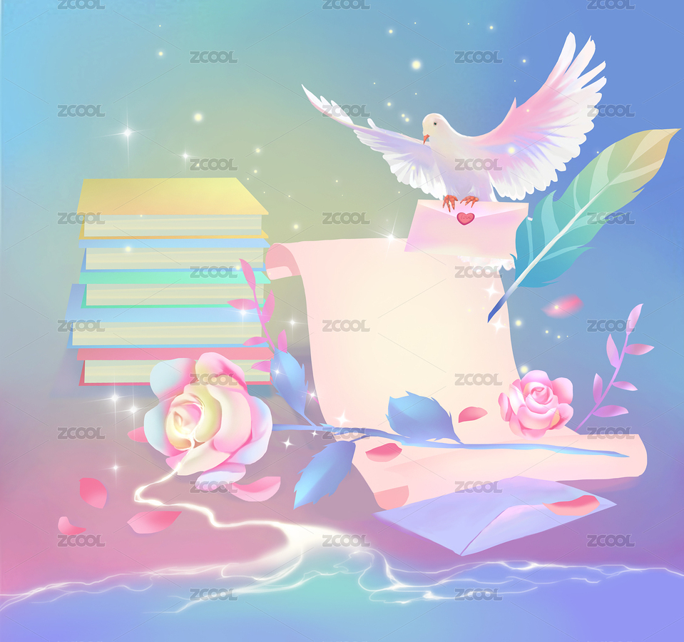 一只鴿子抓著情書(shū)飛在書(shū)本和玫瑰情書(shū)間（主預(yù)覽-6599704） - 未分類(lèi) - 站酷設(shè)計(jì)師大小師兄原創(chuàng)素材 - 站酷ZCOOL