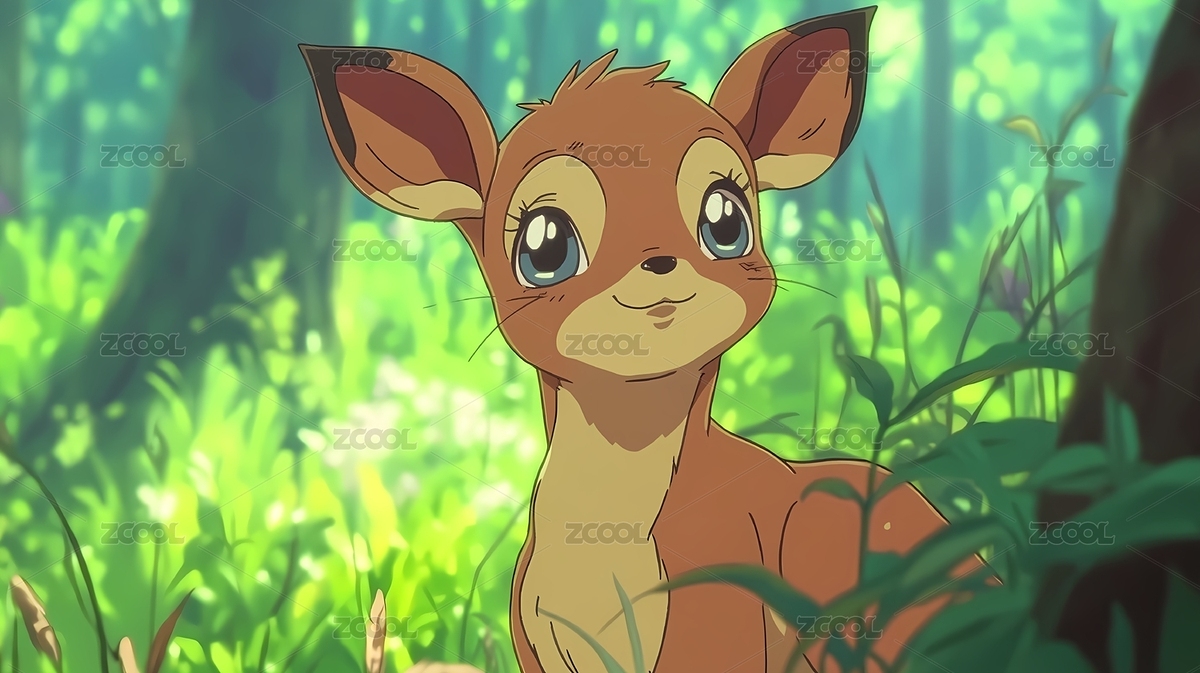 復古日漫可愛萌動物漫畫大眼睛小鹿在叢林里（主預覽-5636572） - 未分類 - 站酷設計師DEX2011原創(chuàng)素材 - 站酷ZCOOL