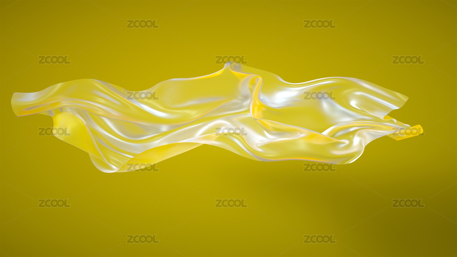 三维渲染的流动橙色布料透明玻璃背景