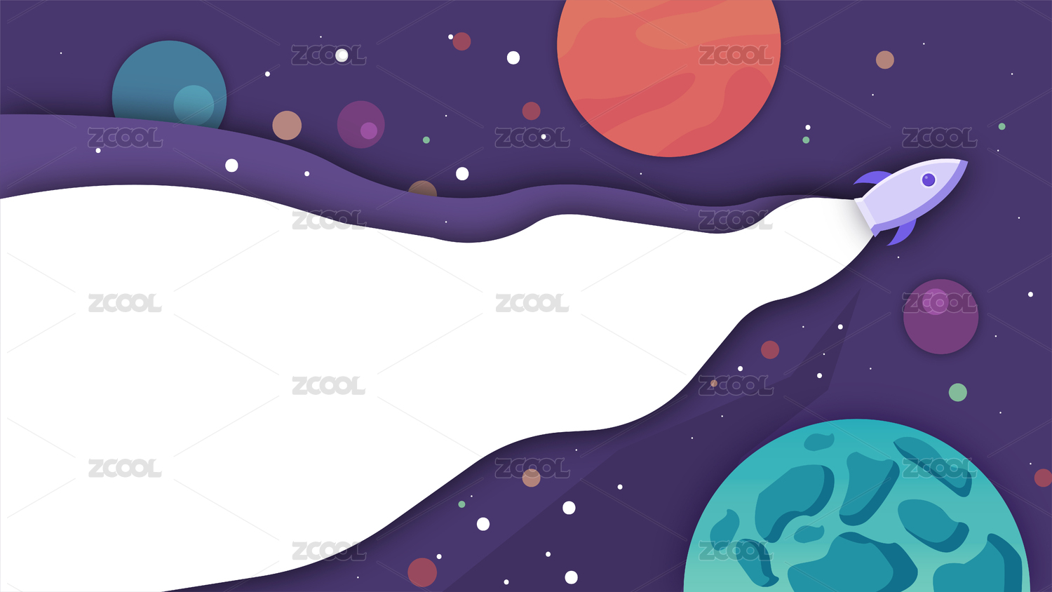 剪纸风未来探索太空宇宙矢量插画网页背景素材