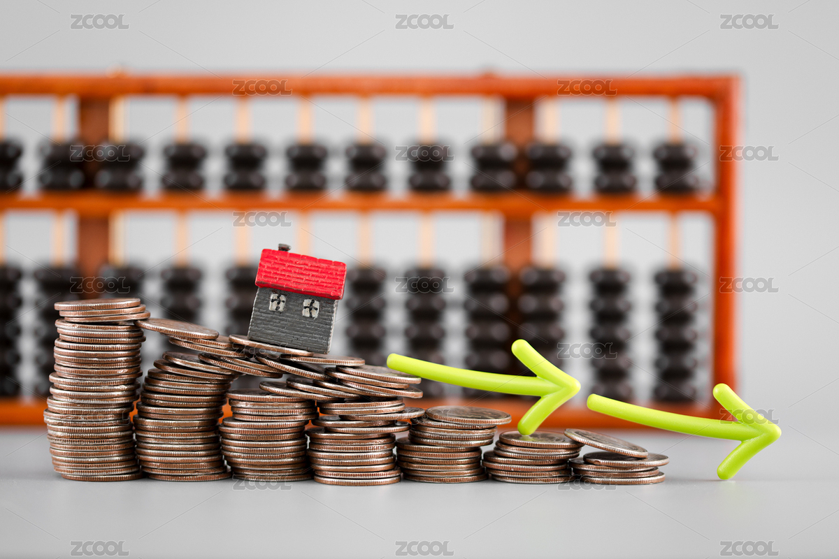 房子模型持續(xù)走低硬幣上箭頭和算盤(pán)（主預(yù)覽-1243358） - 未分類 - 站酷設(shè)計(jì)師小羽怪原創(chuàng)素材 - 站酷ZCOOL