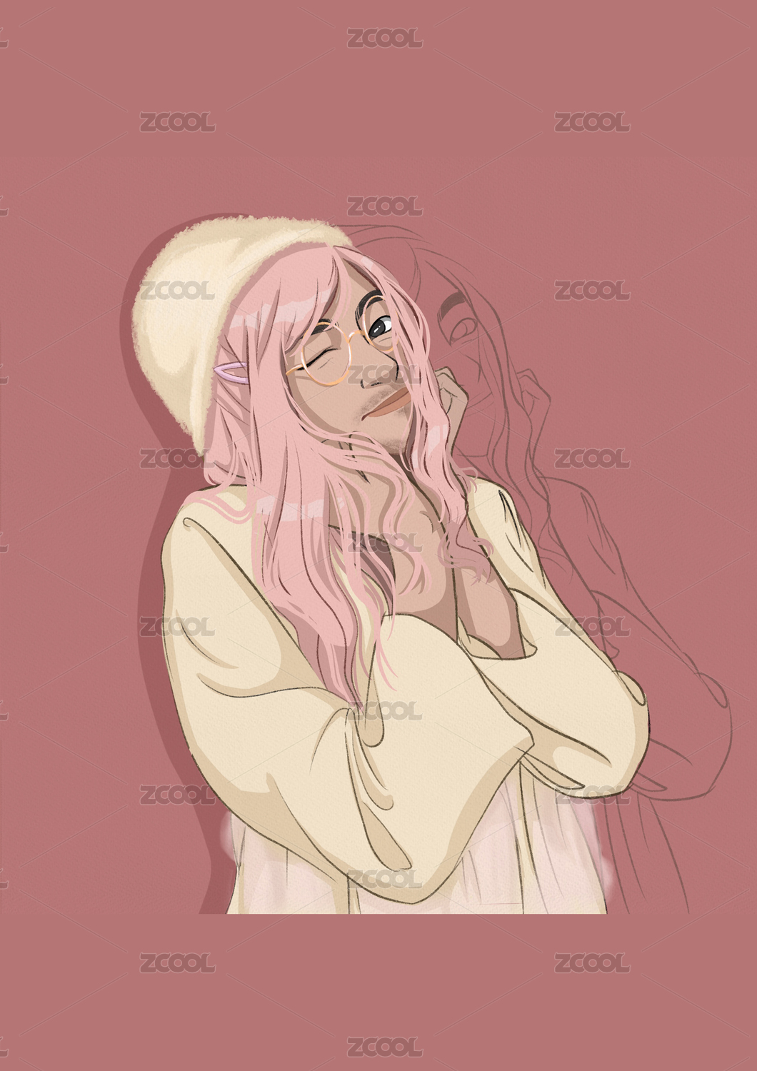 美丽的女性人物动漫插画