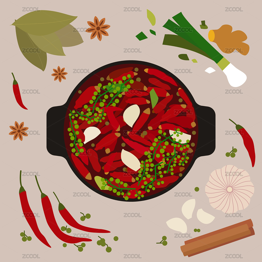 麻辣牛油火鍋湯底及其配料扁平美食插畫設(shè)計（主預(yù)覽-273844） - 未分類 - 站酷設(shè)計師島嶼土原創(chuàng)素材 - 站酷ZCOOL