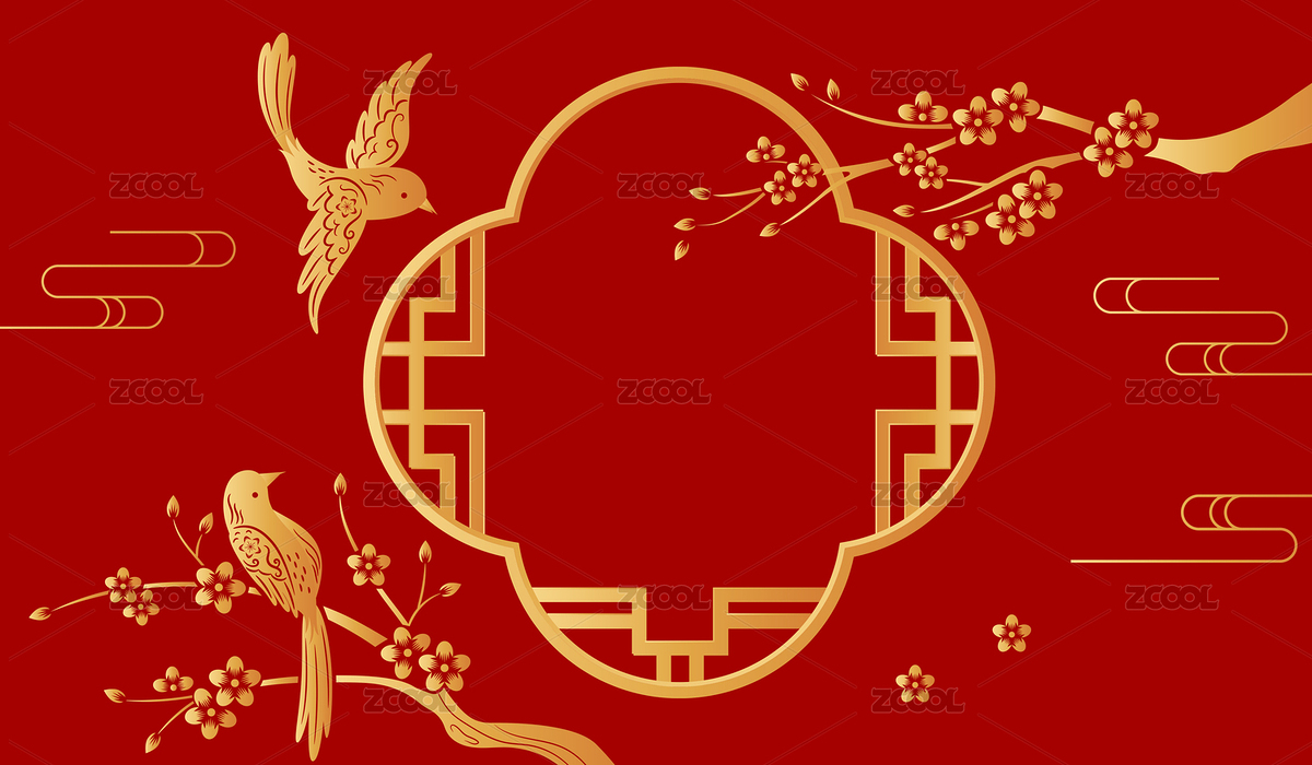 喜鹊梅花与中国风古典窗户节日背景（主预览-7560058） - 未分类 - 站酷设计师七月和笠原创素材 - 站酷ZCOOL