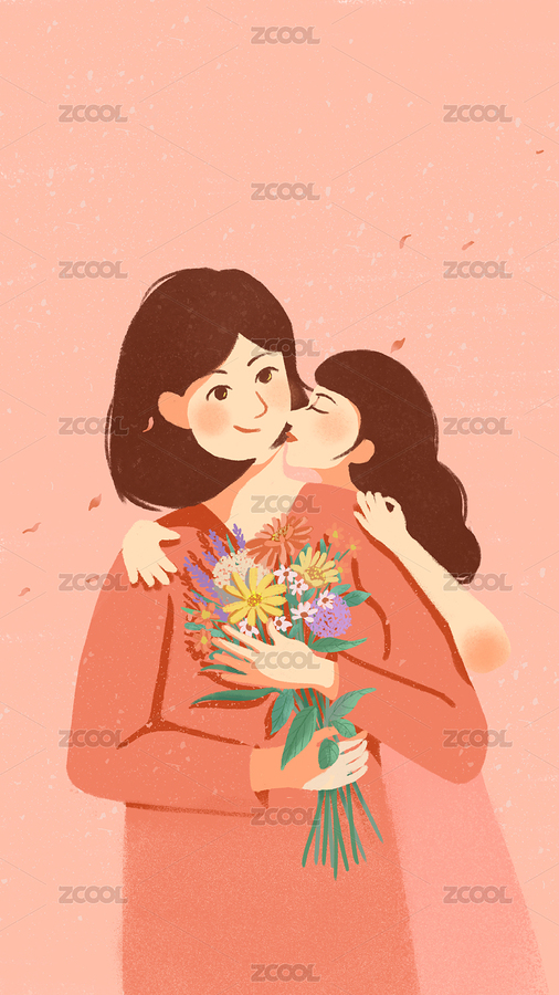 母親節(jié)女兒親吻捧花的母親溫馨扁平插畫（主預(yù)覽-6298214） - 未分類 - 站酷設(shè)計(jì)師莎小伊原創(chuàng)素材 - 站酷ZCOOL