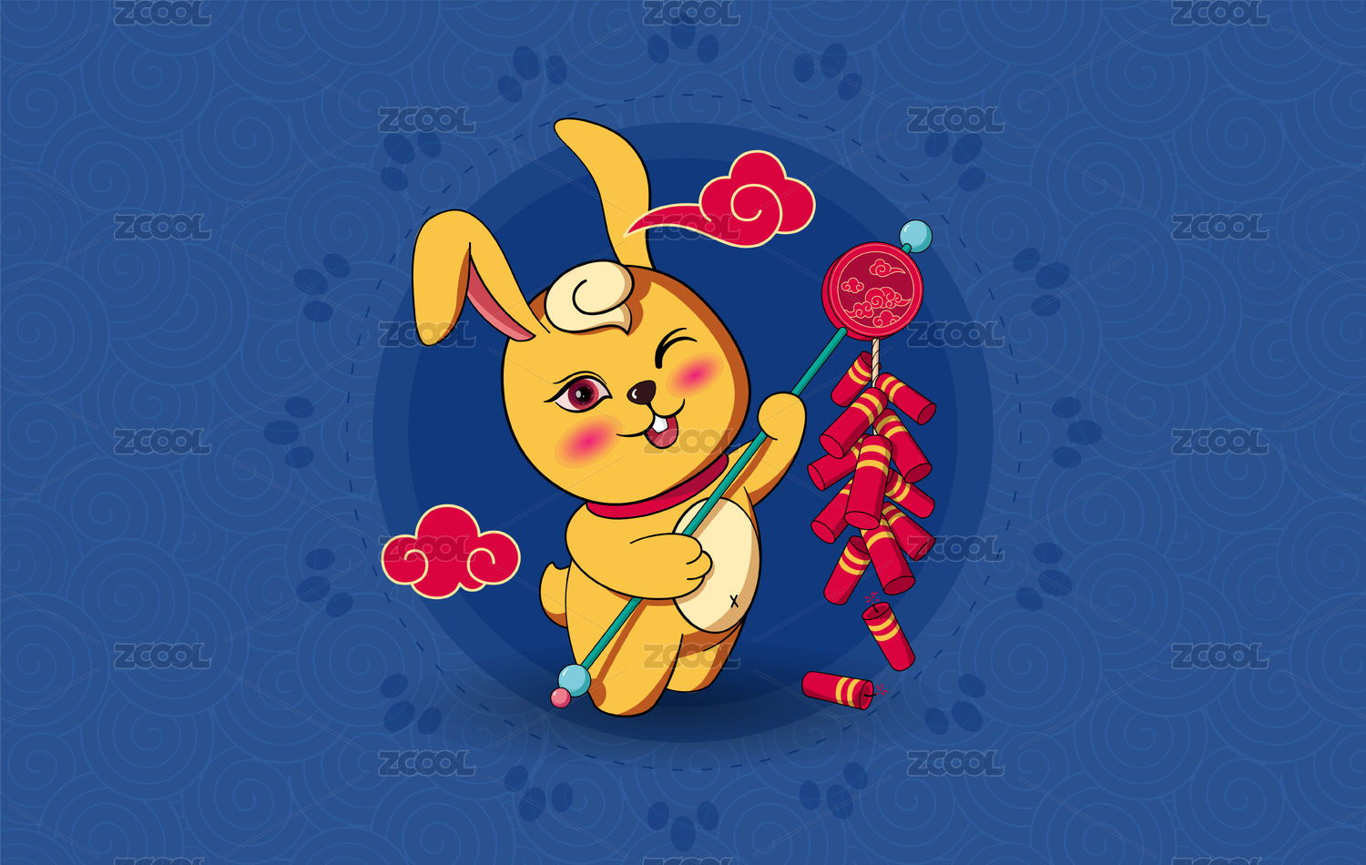 新年放鞭炮的卡通兔子IP形象