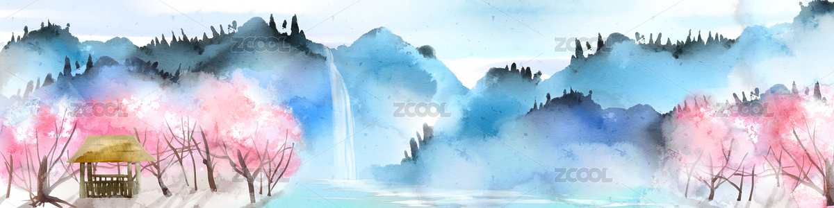 水彩风格大自然桃花林与连绵远山插画（主预览-6164022） - 未分类 - 站酷设计师他山之石hyde原创素材 - 站酷ZCOOL
