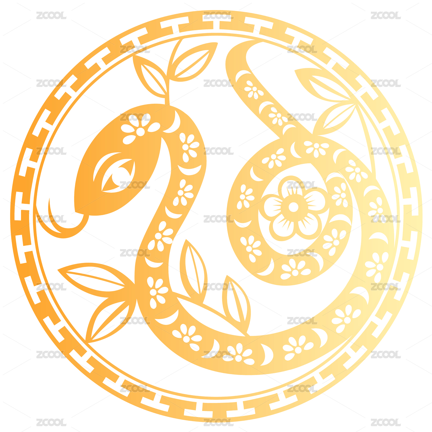 金色蛇年剪纸插画元素
