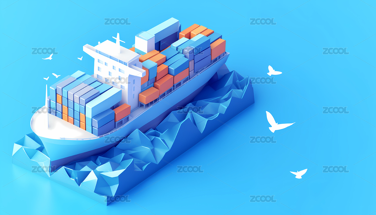 港口的貨船集裝箱海面貨運(yùn)3D插畫（主預(yù)覽-4535353） - 未分類 - 站酷設(shè)計(jì)師燈火印象原創(chuàng)素材 - 站酷ZCOOL