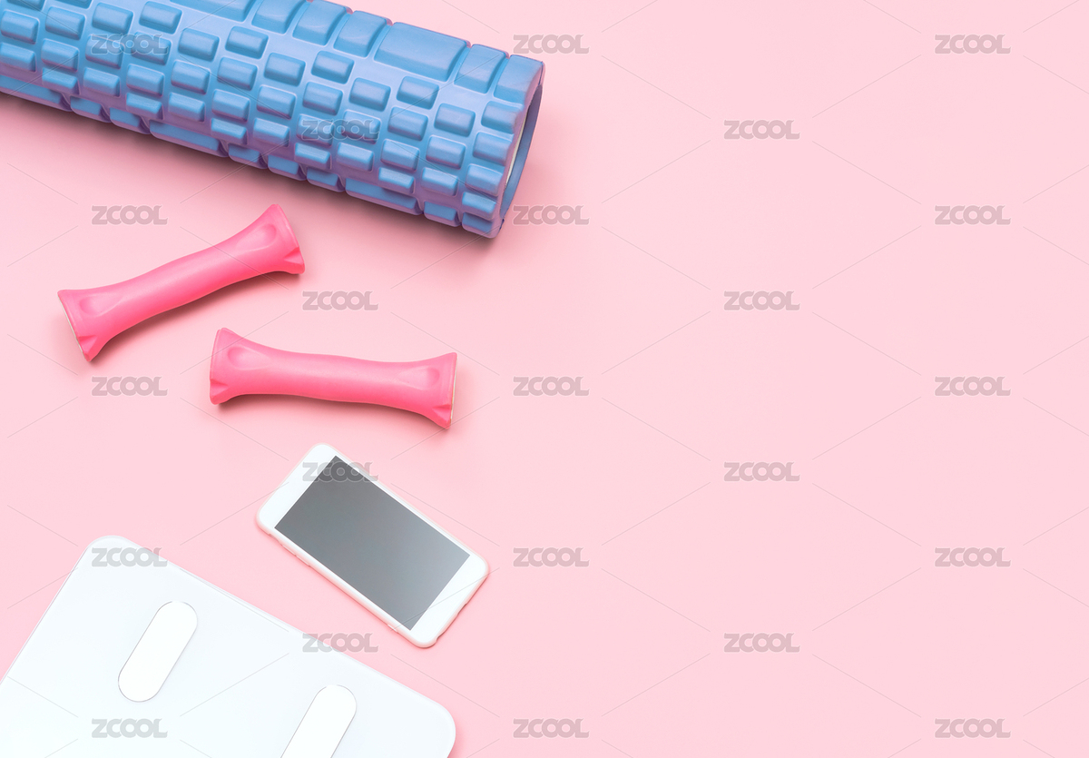 泡沫軸、啞鈴、手機(jī)和體重秤在粉色的背景上（主預(yù)覽-4215115） - 未分類(lèi) - 站酷設(shè)計(jì)師橘貓Mia原創(chuàng)素材 - 站酷ZCOOL