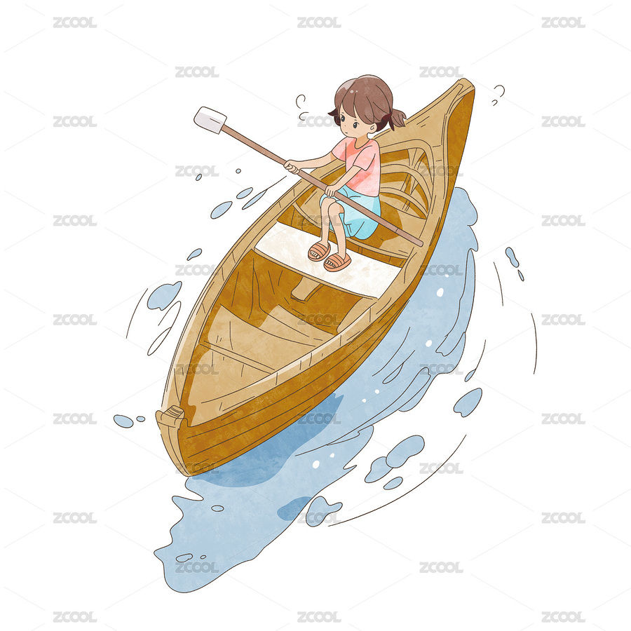 夏日劃船的小女孩可愛卡通簡筆畫貼紙（主預覽-9675511） - 未分類 - 站酷設計師酸酸酸菜狗原創(chuàng)素材 - 站酷ZCOOL