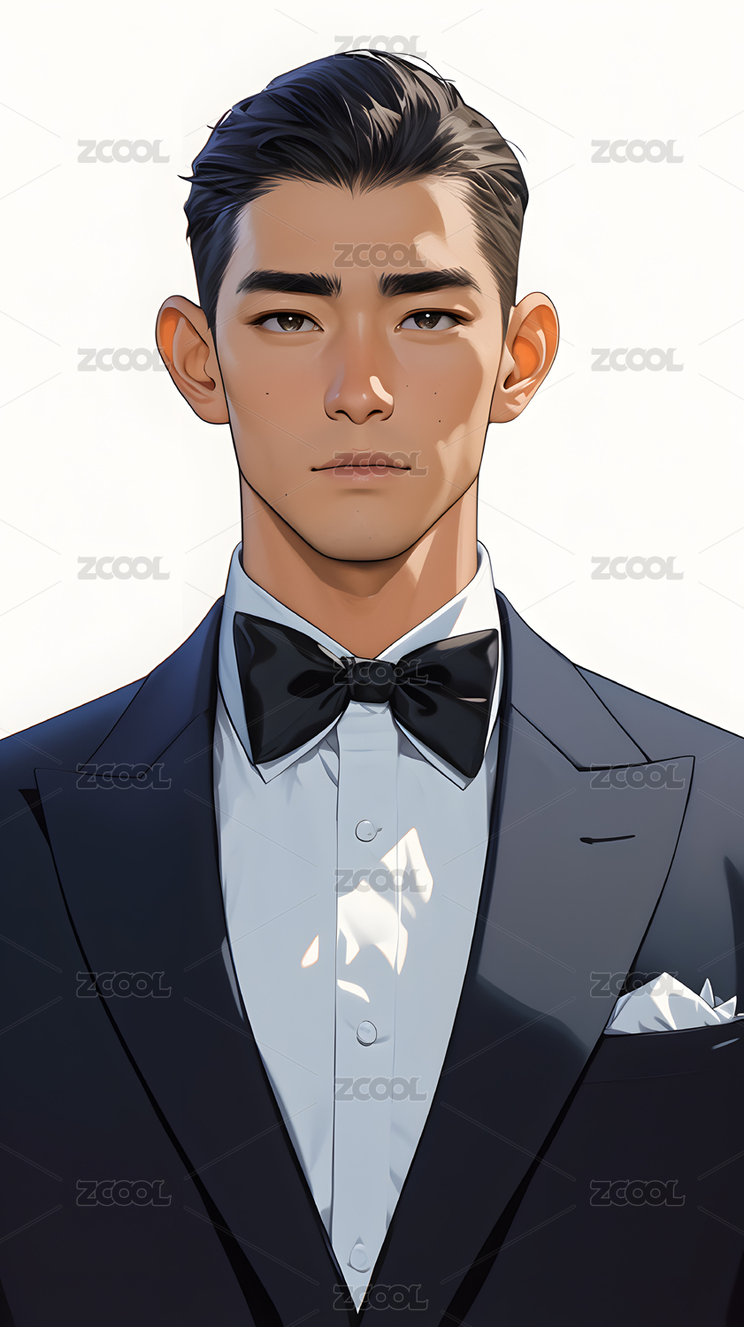 穿着礼服的男性肖像插画