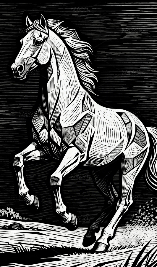 黑白木刻風(fēng)奔馬插畫視覺（主預(yù)覽-13056685） - 未分類 - 站酷設(shè)計(jì)師悠悠哉哉種地梨原創(chuàng)素材 - 站酷ZCOOL
