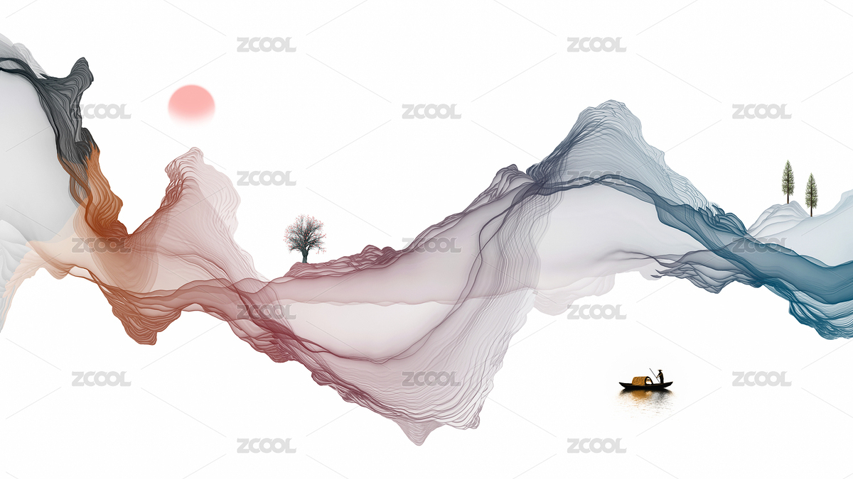水墨山水装饰画抽象的彩色艺术线条背景（主预览-7505523） - 未分类 - 站酷设计师北国小馒头原创素材 - 站酷ZCOOL