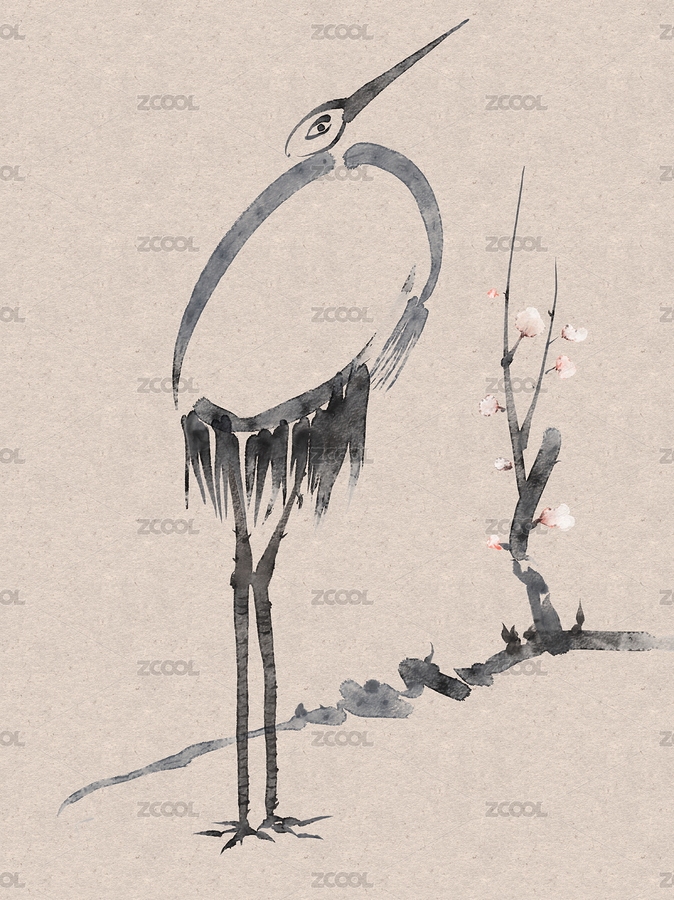 手绘水墨画梅花仙鹤花鸟画装饰画（主预览-2249987） - 未分类 - 站酷设计师一墨长空原创素材 - 站酷ZCOOL