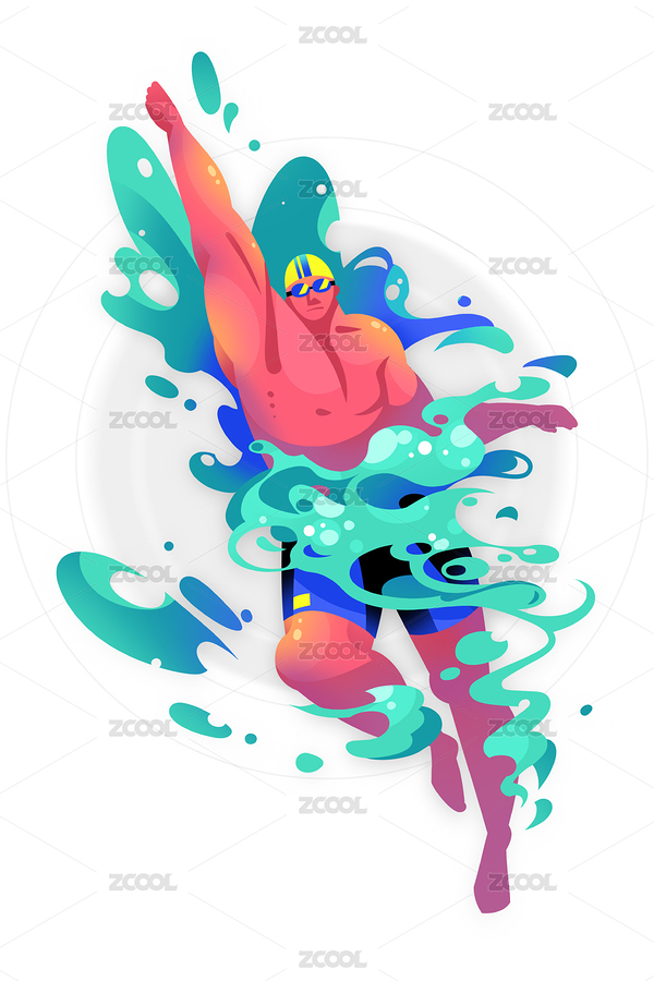 肌肉男在水中游泳溅起水花的插画（主预览-4913243） - 未分类 - 站酷设计师乱画的示绮原创素材 - 站酷ZCOOL