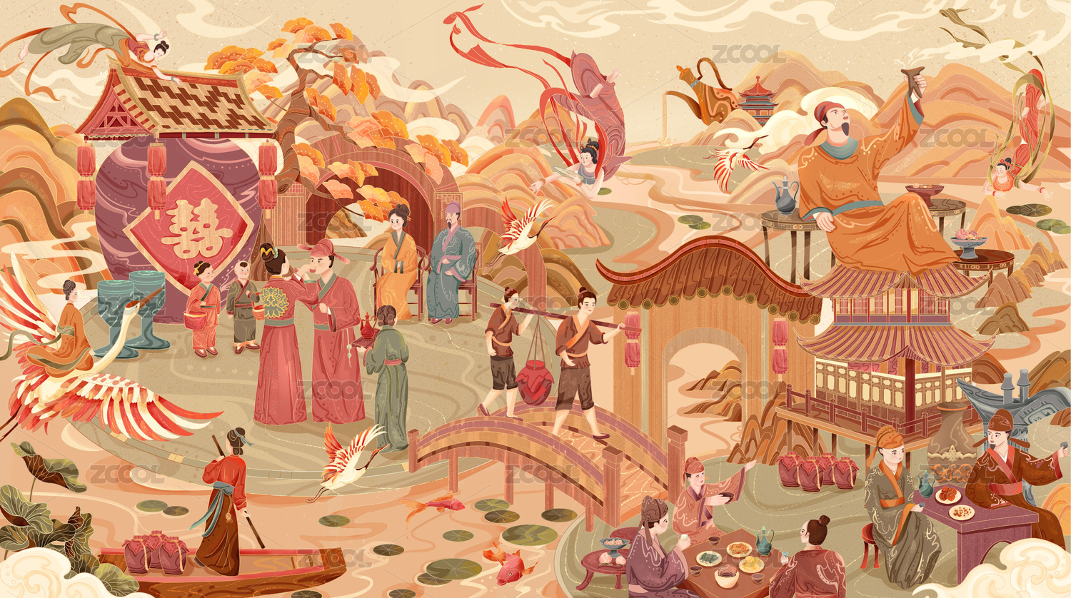 喜酒包装插画海报
