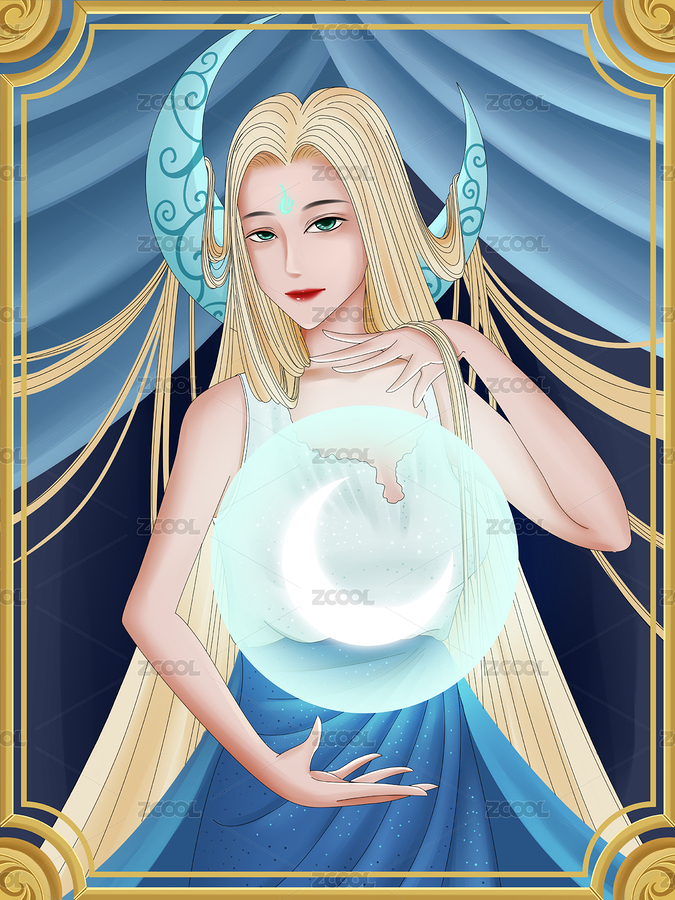 占卜復古塔羅牌月亮女神插畫（主預覽-2439528） - 未分類 - 站酷設計師桃喜寶原創(chuàng)素材 - 站酷ZCOOL