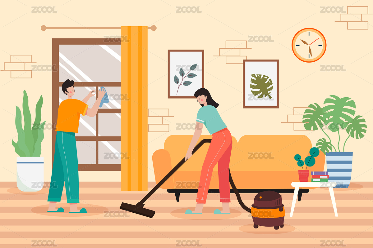 做家務(wù)勞動的夫妻矢量插畫（主預(yù)覽-1631993） - 未分類 - 站酷設(shè)計師jingzheer原創(chuàng)素材 - 站酷ZCOOL