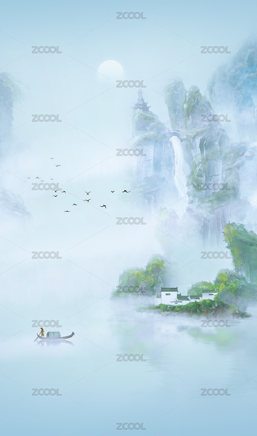 中国风场景插画水墨山水画背景水彩意境山水（主预览-6490617） - 未分类 - 站酷设计师心灵艺坊原创素材 - 站酷ZCOOL