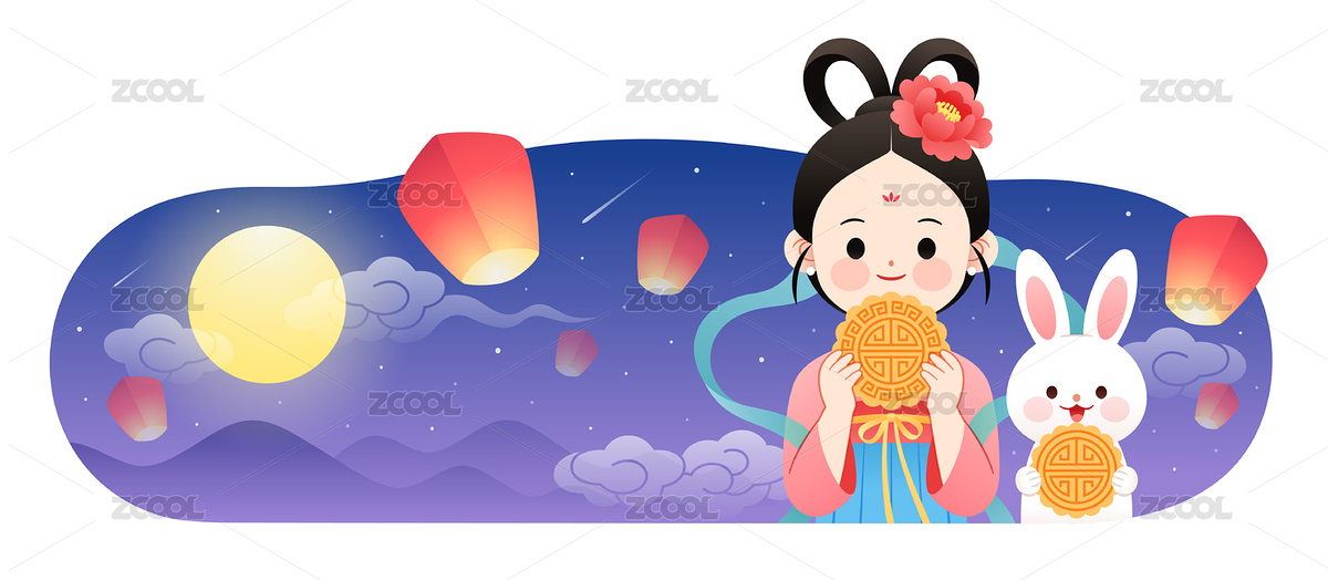 拿著月餅的嫦娥玉兔和月亮夜空等背景（主預(yù)覽-3866987） - 未分類 - 站酷設(shè)計(jì)師曉懵原創(chuàng)素材 - 站酷ZCOOL