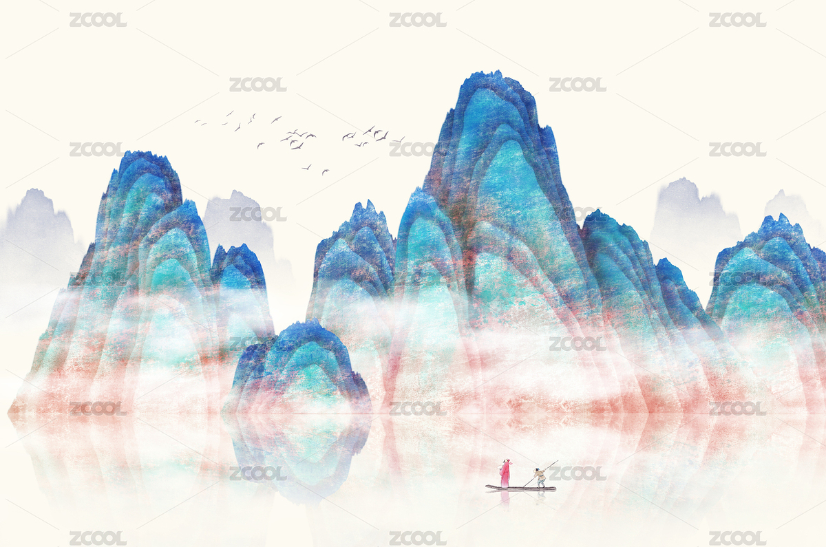 新中式国风古风青绿山水水墨意境山水画（主预览-8012305） - 未分类 - 站酷设计师漫心原创素材 - 站酷ZCOOL