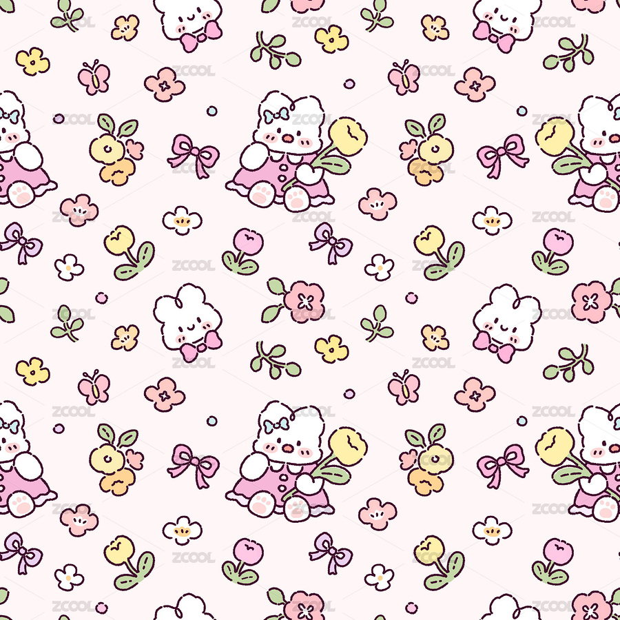 兔兔碎花花型四方连续图案（主预览-8221923） - 未分类 - 站酷设计师糖小栗呀原创素材 - 站酷ZCOOL