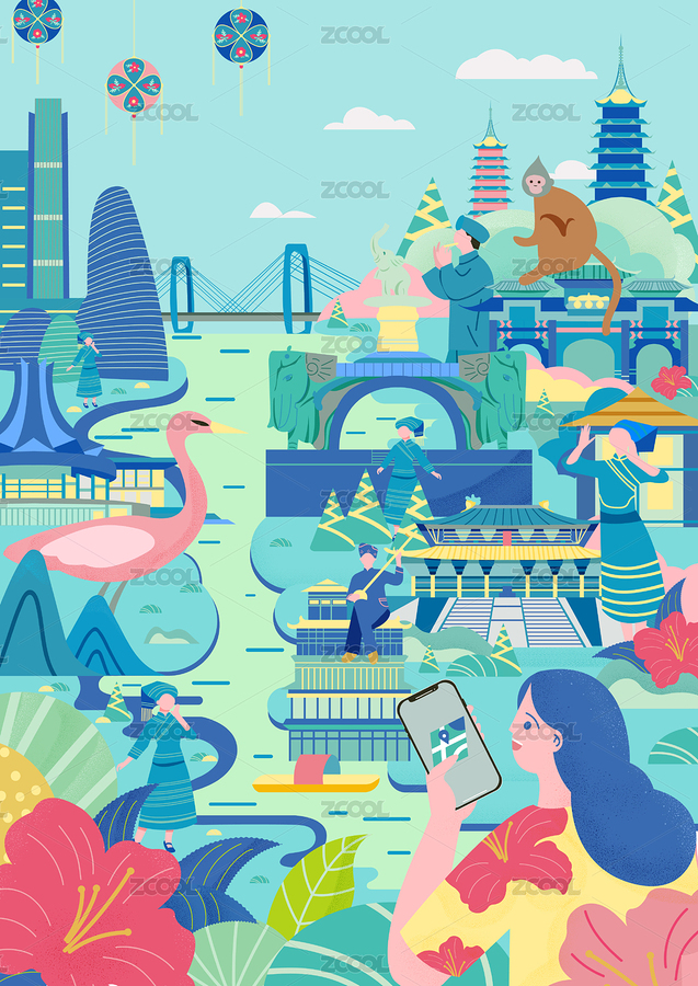 广西城市插画（主预览-3936778） - 未分类 - 站酷设计师是仙人掌耶原创素材 - 站酷ZCOOL