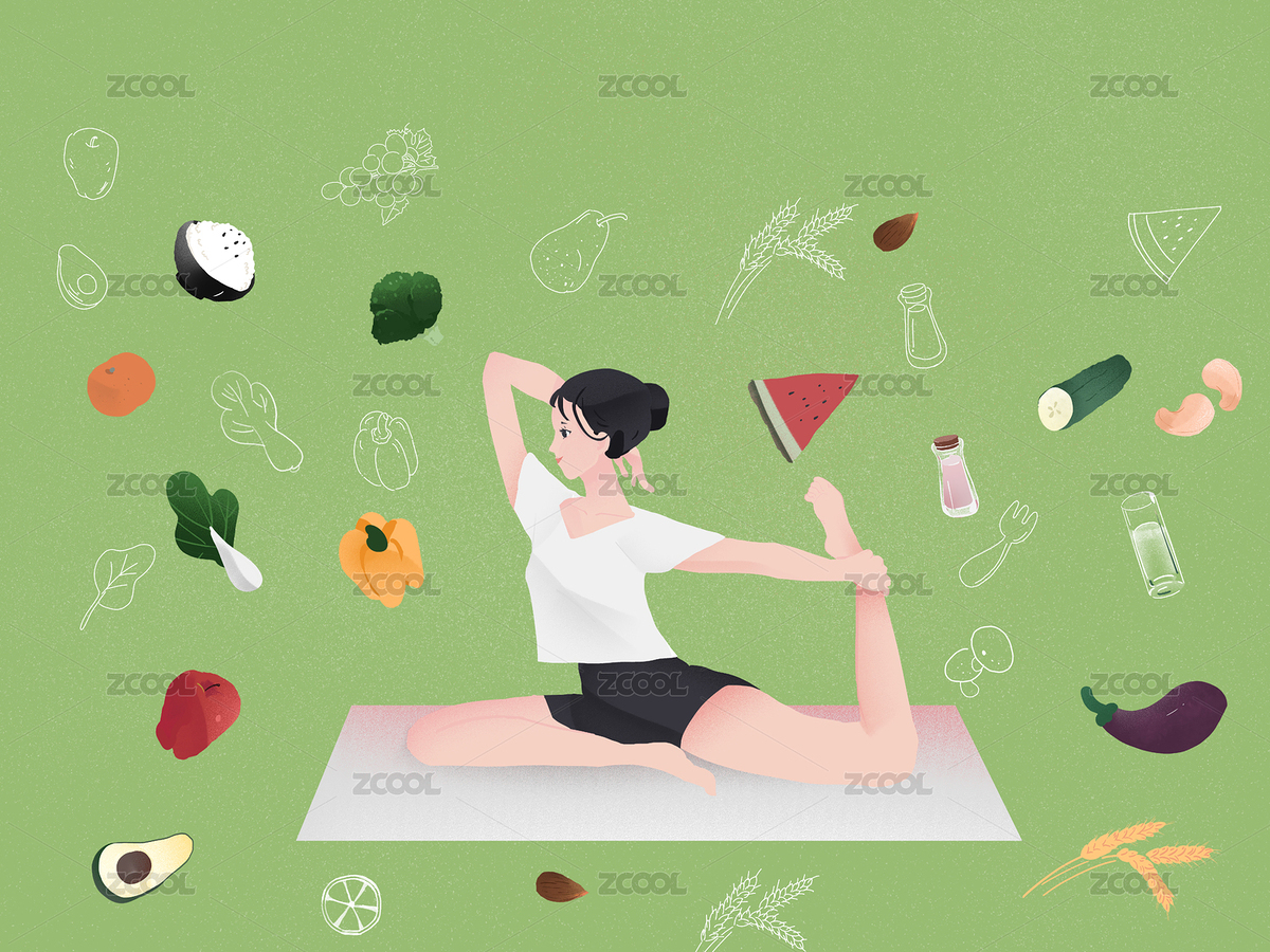 做瑜伽的女孩旁邊圍繞著綠色健康食物（主預(yù)覽-163759） - 未分類 - 站酷設(shè)計(jì)師奶罐八千步原創(chuàng)素材 - 站酷ZCOOL