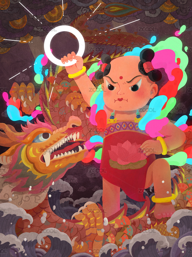 中國風(fēng)哪吒鬧海神話插畫（主預(yù)覽-7438937） - 未分類 - 站酷設(shè)計師麋鹿麋鹿__原創(chuàng)素材 - 站酷ZCOOL