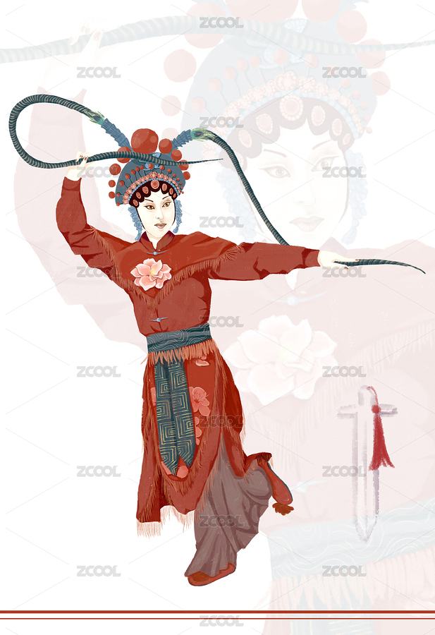 秦腔戏曲女性人物 旦角武旦手绘插画（主预览-6341075） - 未分类 - 站酷设计师夏彤蝈蝈原创素材 - 站酷ZCOOL