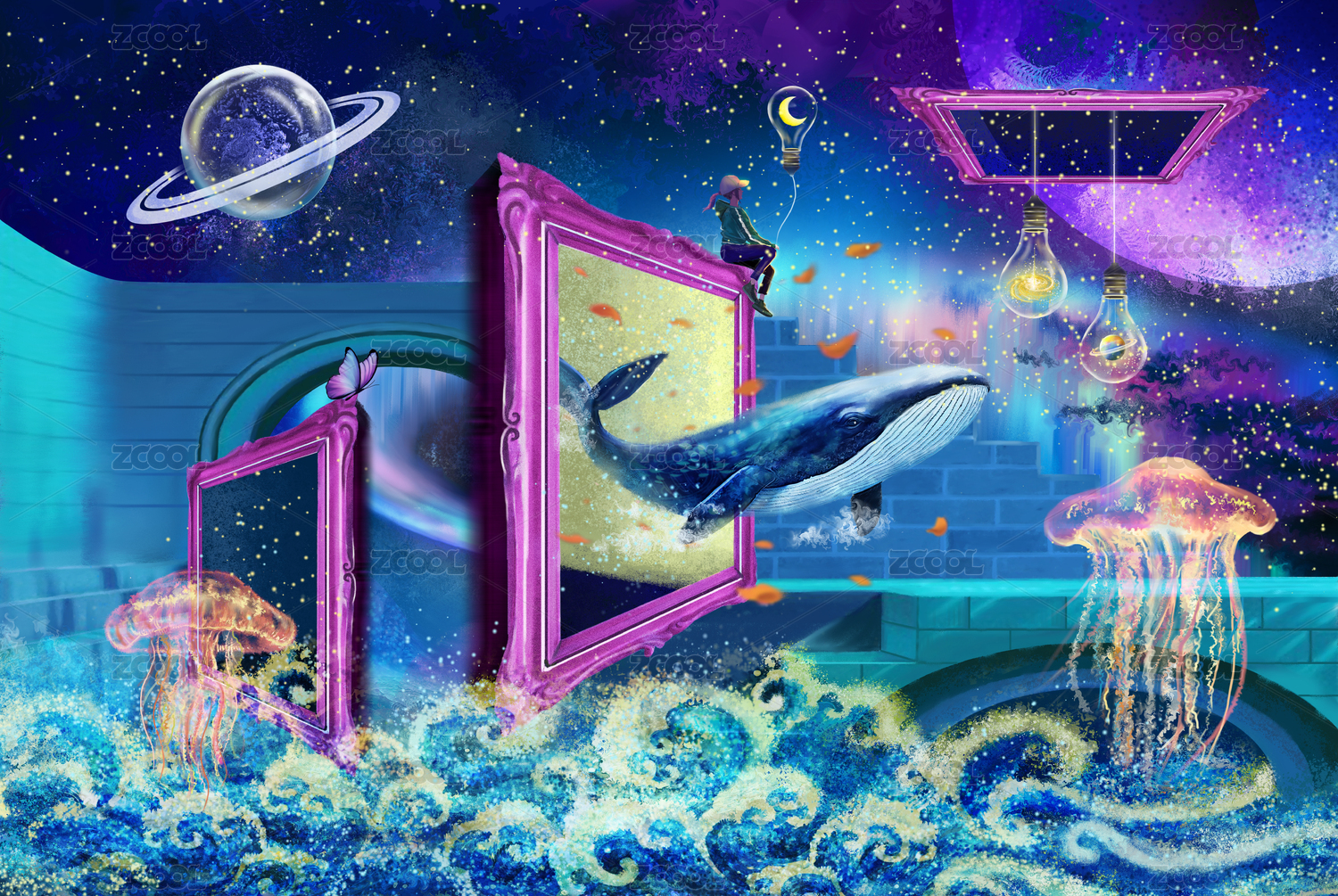 宇宙空间奇幻世界插画壁纸
