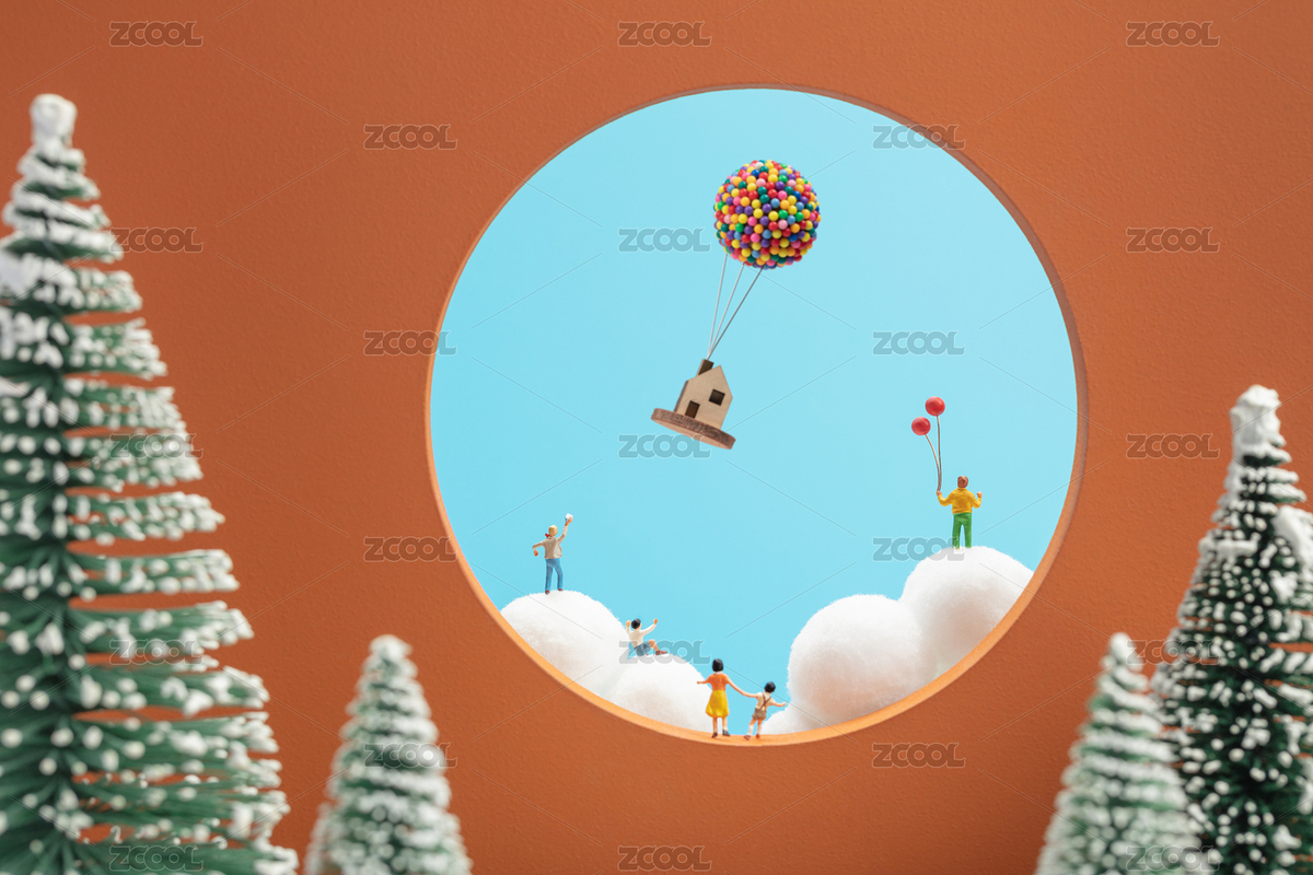 微縮創(chuàng)意季節(jié)更替云朵上拿氣球的孩子（主預(yù)覽-1471424） - 未分類 - 站酷設(shè)計師黑白湊原創(chuàng)素材 - 站酷ZCOOL