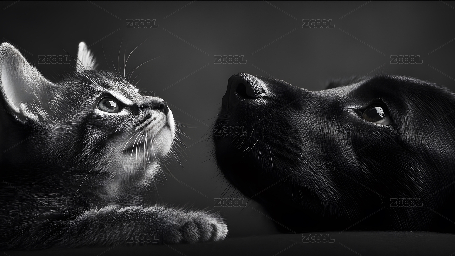 猫狗依偎的宠物摄影