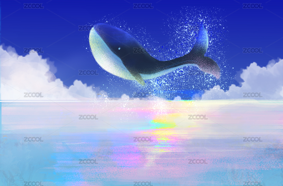 夢幻空靈鯨魚插畫壁紙（主預(yù)覽-6156132） - 未分類 - 站酷設(shè)計師少吃多動Y原創(chuàng)素材 - 站酷ZCOOL