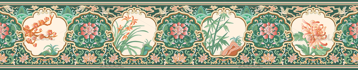 梅兰竹菊祥云仙鹤复古花纹图案（主预览-1303582） - 未分类 - 站酷设计师风舍原创素材 - 站酷ZCOOL