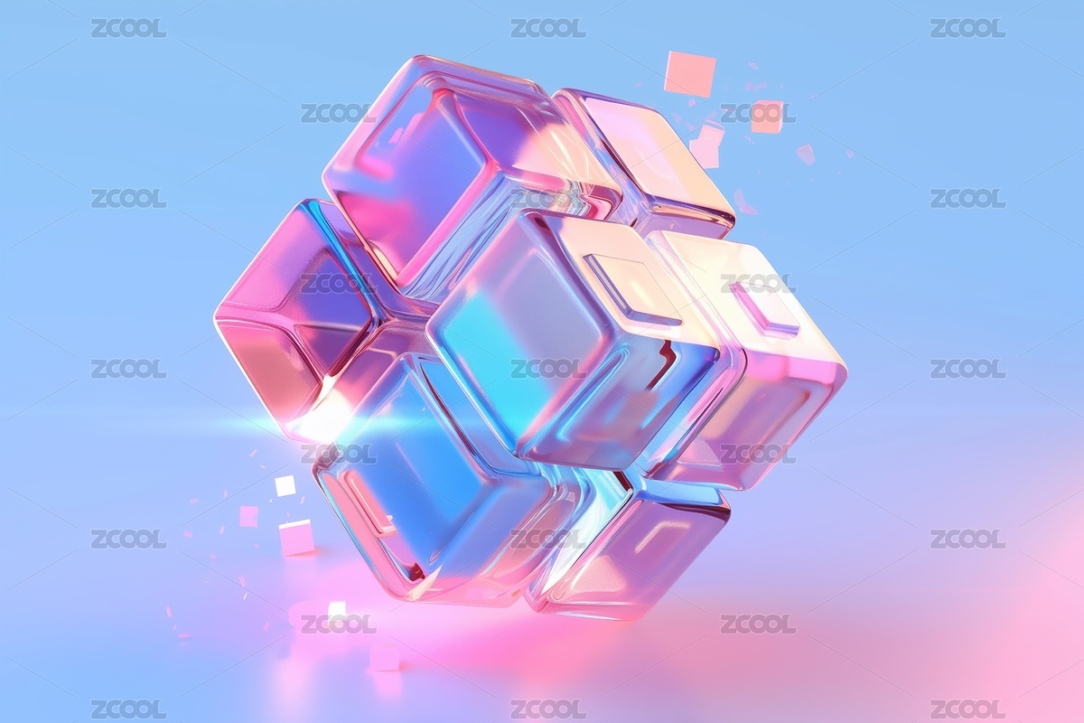 藍底晶瑩透亮熒光色立方體魔方3D立體插畫（主預覽-763431） - 未分類 - 站酷設計師亂畫的示綺原創(chuàng)素材 - 站酷ZCOOL