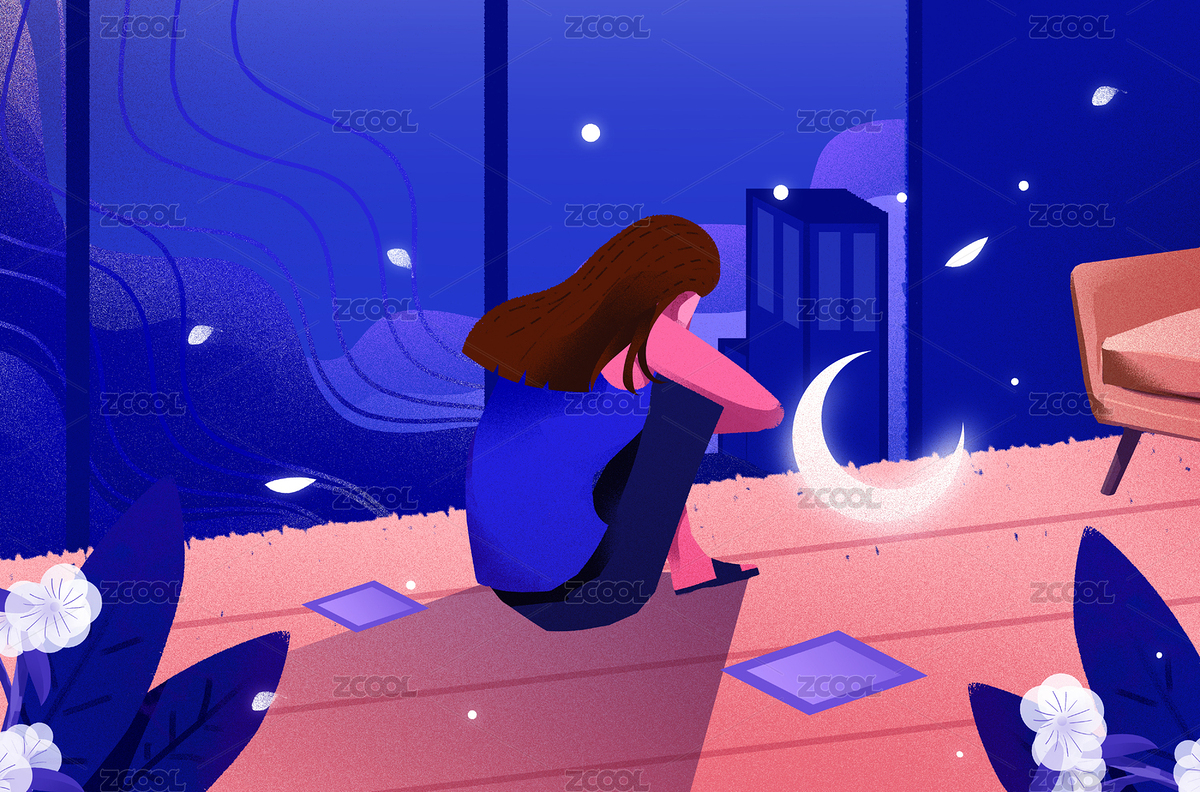 卡通手繪世界自閉日女子孤獨(dú)抱膝坐插畫(huà)（主預(yù)覽-556826） - 未分類 - 站酷設(shè)計(jì)師華仔DAOHUA原創(chuàng)素材 - 站酷ZCOOL
