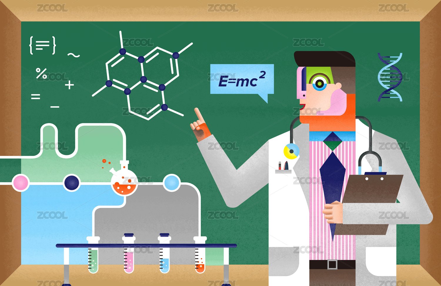 科学老师在黑板前讲课做实验