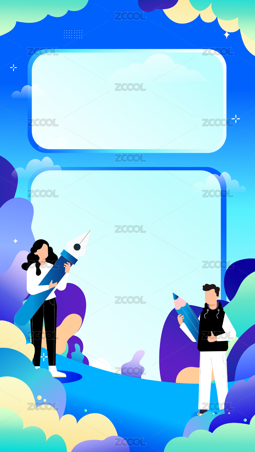 绘画蓝绿色人物矢量插画可爱鲜艳运营活动插