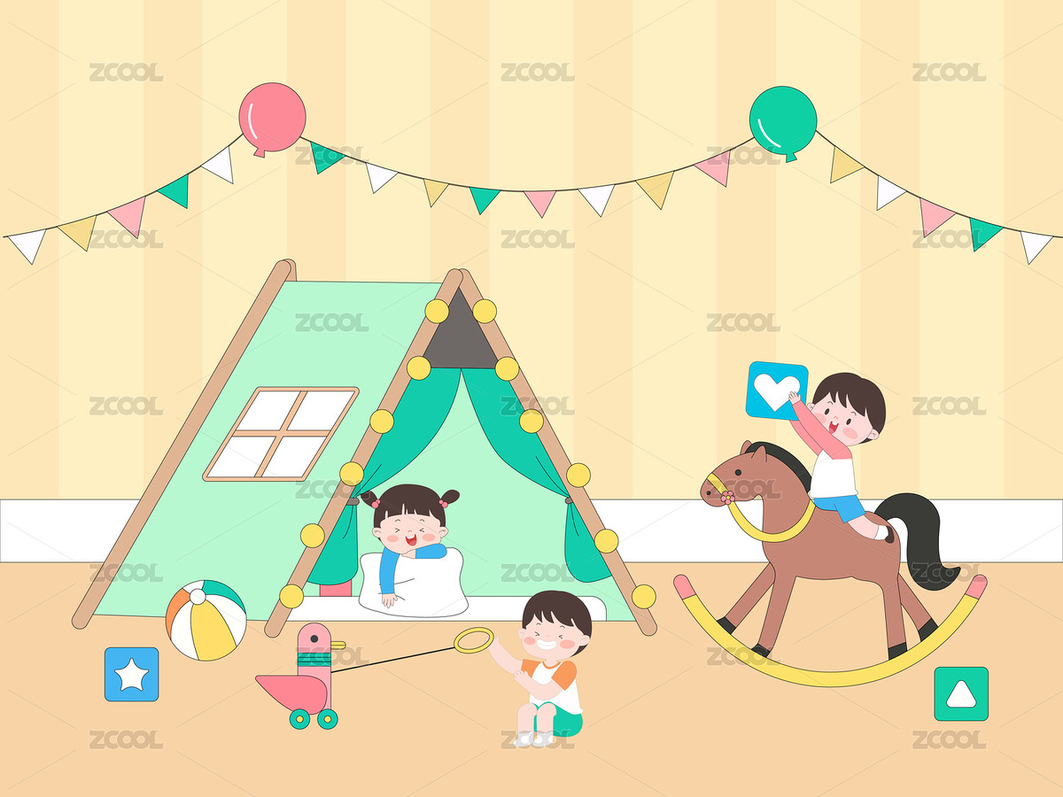 卡通兒童暑假家庭露營帳篷玩玩具玩耍插畫（主預(yù)覽-10252605） - 未分類 - 站酷設(shè)計(jì)師湖西路十六號原創(chuàng)素材 - 站酷ZCOOL