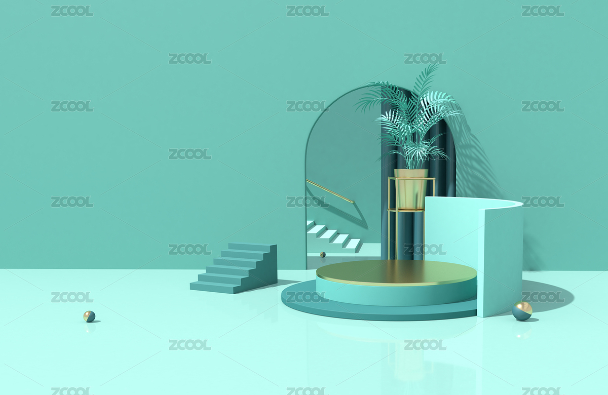 藍(lán)綠色調(diào)的3D室內(nèi)創(chuàng)意空間背景圖（主預(yù)覽-556576） - 未分類(lèi) - 站酷設(shè)計(jì)師顏輝視覺(jué)原創(chuàng)素材 - 站酷ZCOOL